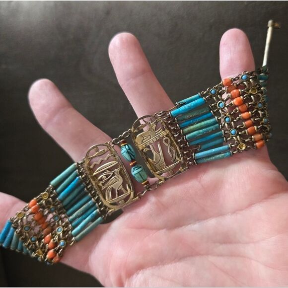 Antique Jewelry - Egyptian Revival Faience Bracelet Vintage 30/40s